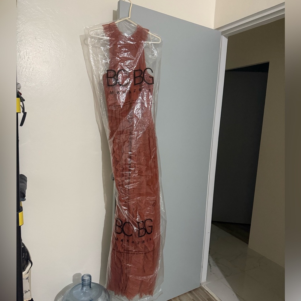 BCBG MaxAzria Cinnamon Stick Red Tulle Halter Maxi Dress - Picture 4 of 4